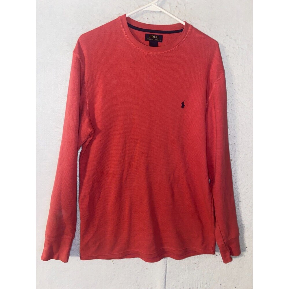 Ralph Lauren Polo Shirt Mens Medium Red long sleeve waffle knit